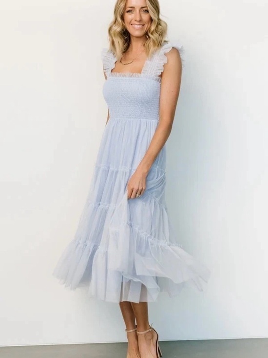 Baltic Born Dresses & Skirts - Baltic Born Emma Smocked Midi Tulle Dress EUC Light Blue M Tiered Tulle Ruffle